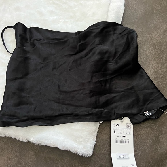 Zara Black Satin Crisscross Open Back Top L New - Picture 8 of 9